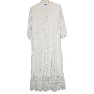 Fairhope White Cotton Blend Eyelet Tiered Maxi Dress Women's Sz Lg Cottagecore
